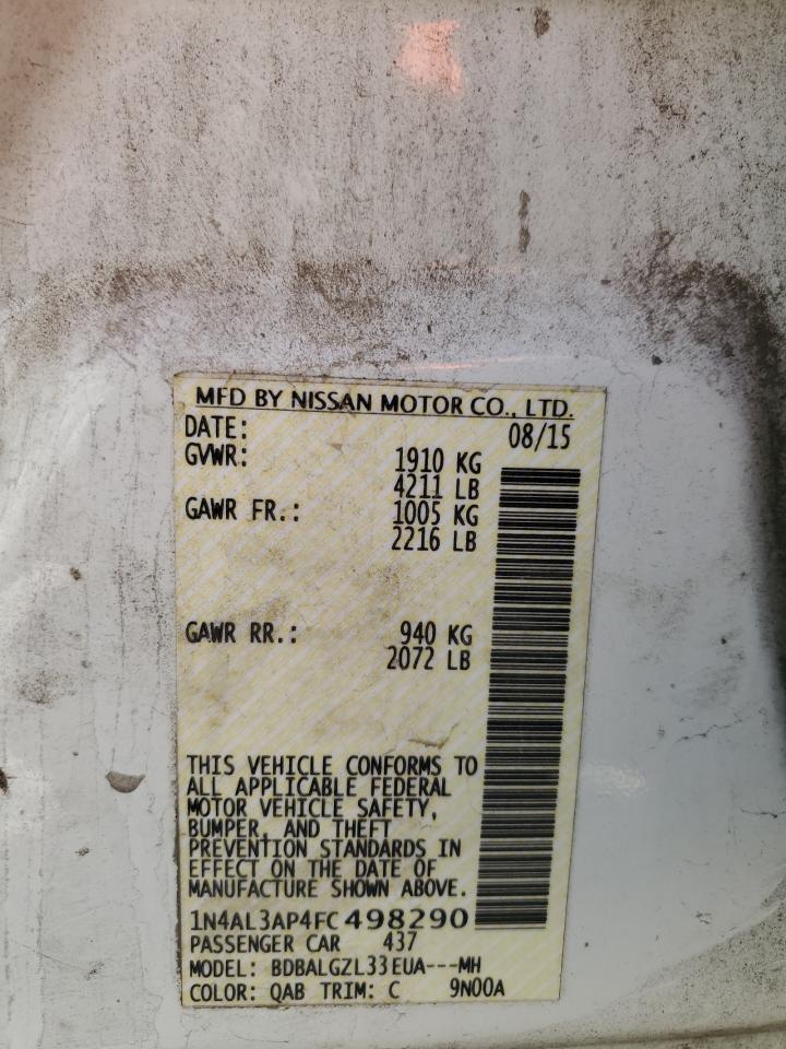 2015 Nissan Altima 2.5 VIN: 1N4AL3AP4FC498290 Lot: 52967785