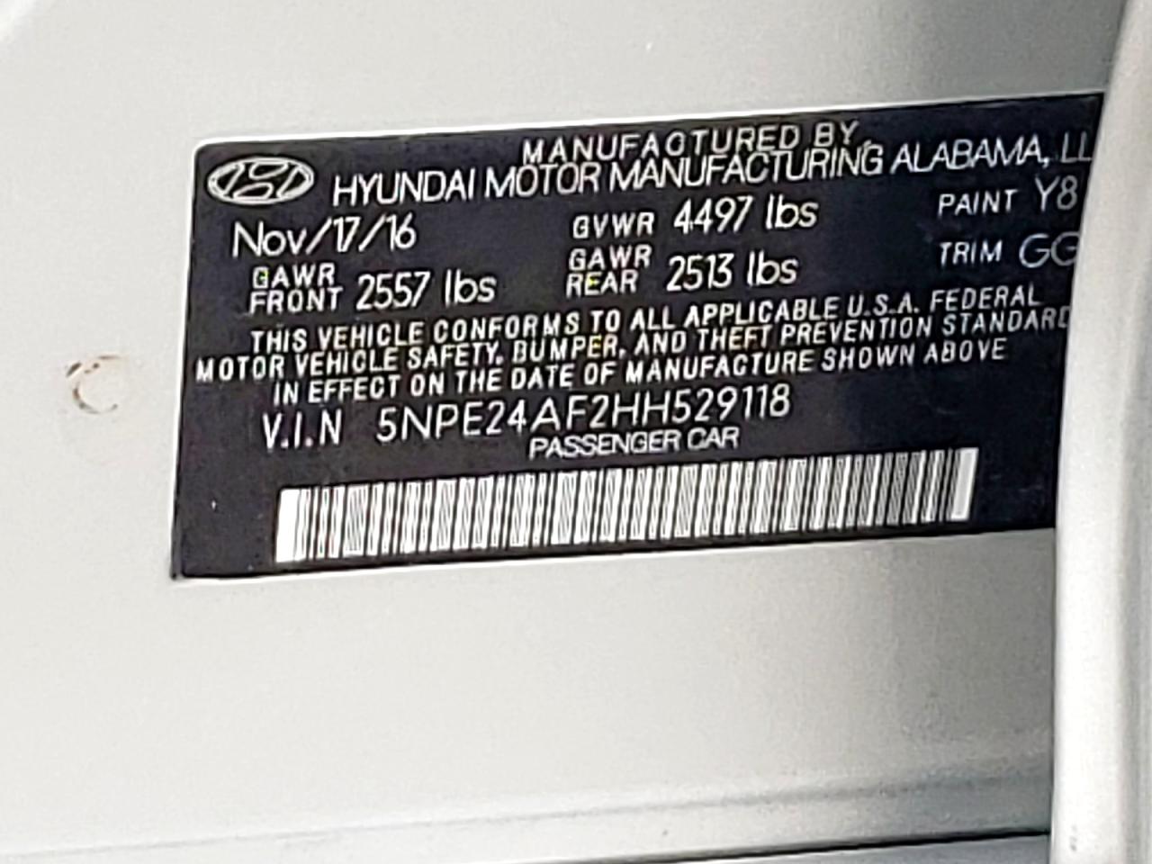 2017 Hyundai Sonata Se VIN: 5NPE24AF2HH529118 Lot: 54976935