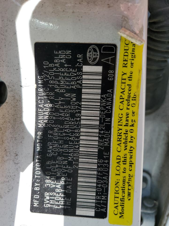 2011 Toyota Corolla Base VIN: 2T1BU4EE8BC549172 Lot: 52536475