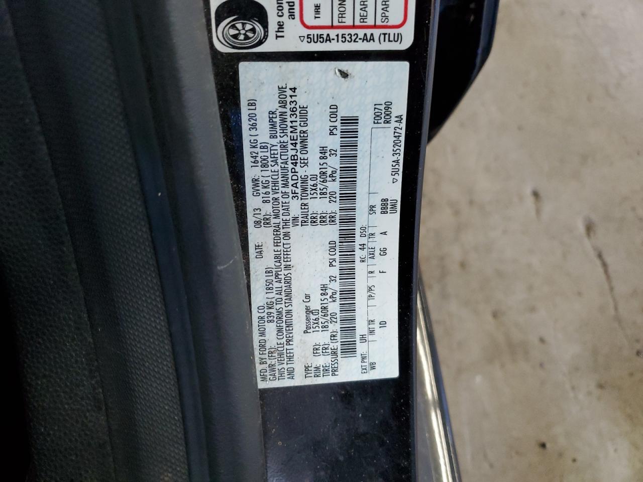 2014 Ford Fiesta Se VIN: 3FADP4BJ4EM136314 Lot: 54720005