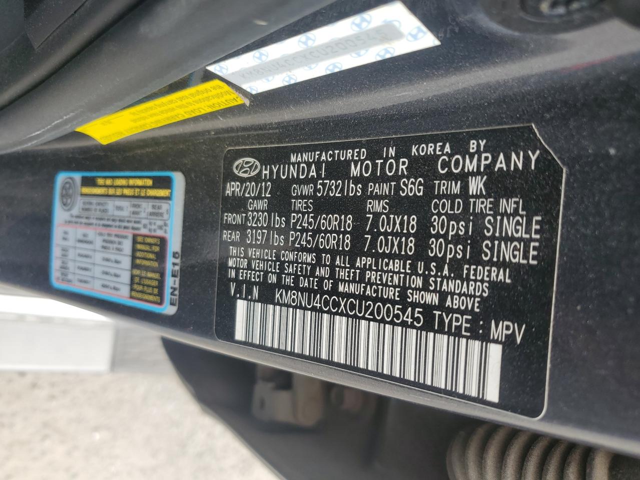 2012 Hyundai Veracruz Gls VIN: KM8NU4CCXCU200545 Lot: 54893735