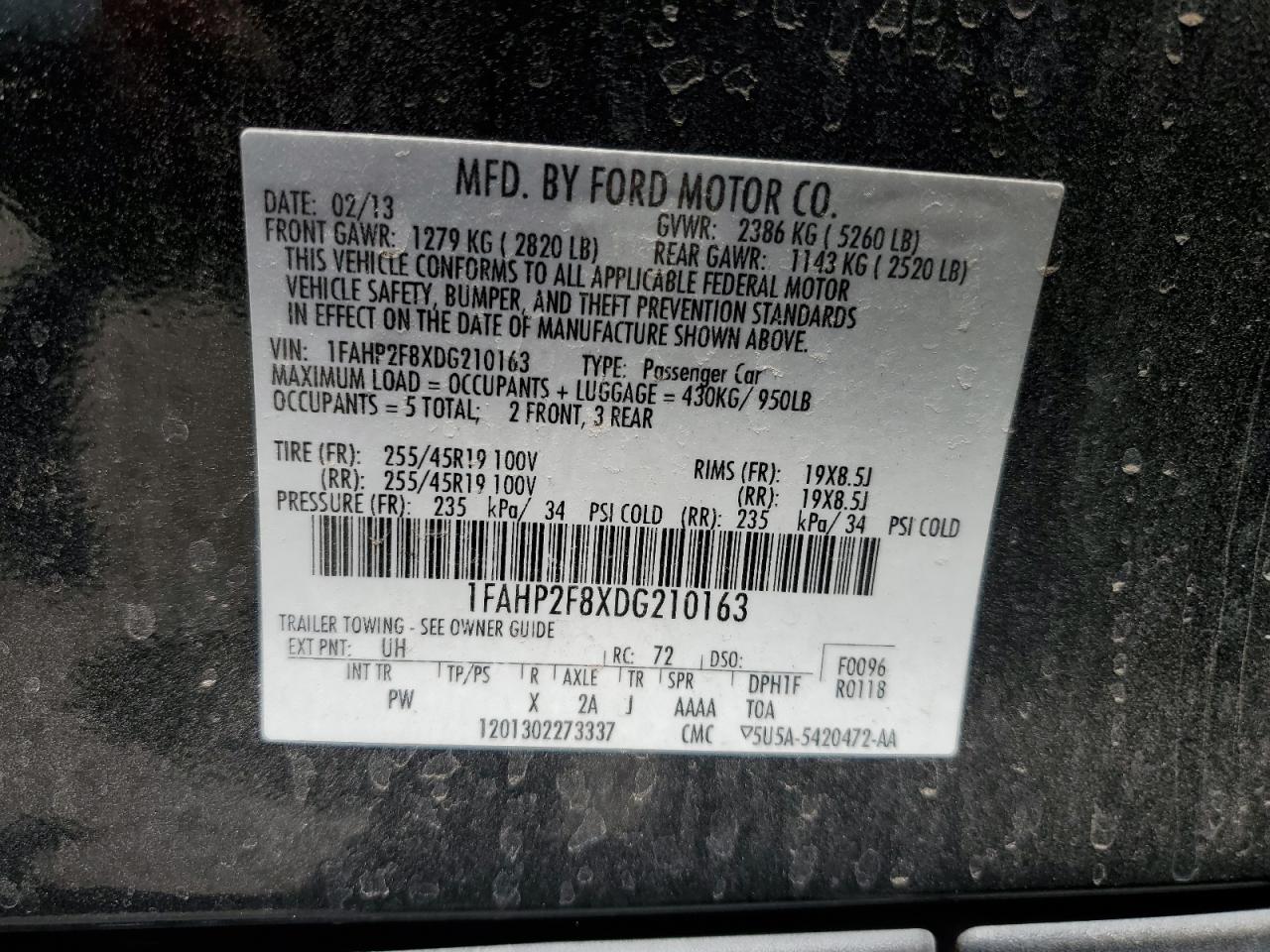 2013 Ford Taurus Limited VIN: 1FAHP2F8XDG210163 Lot: 55307595