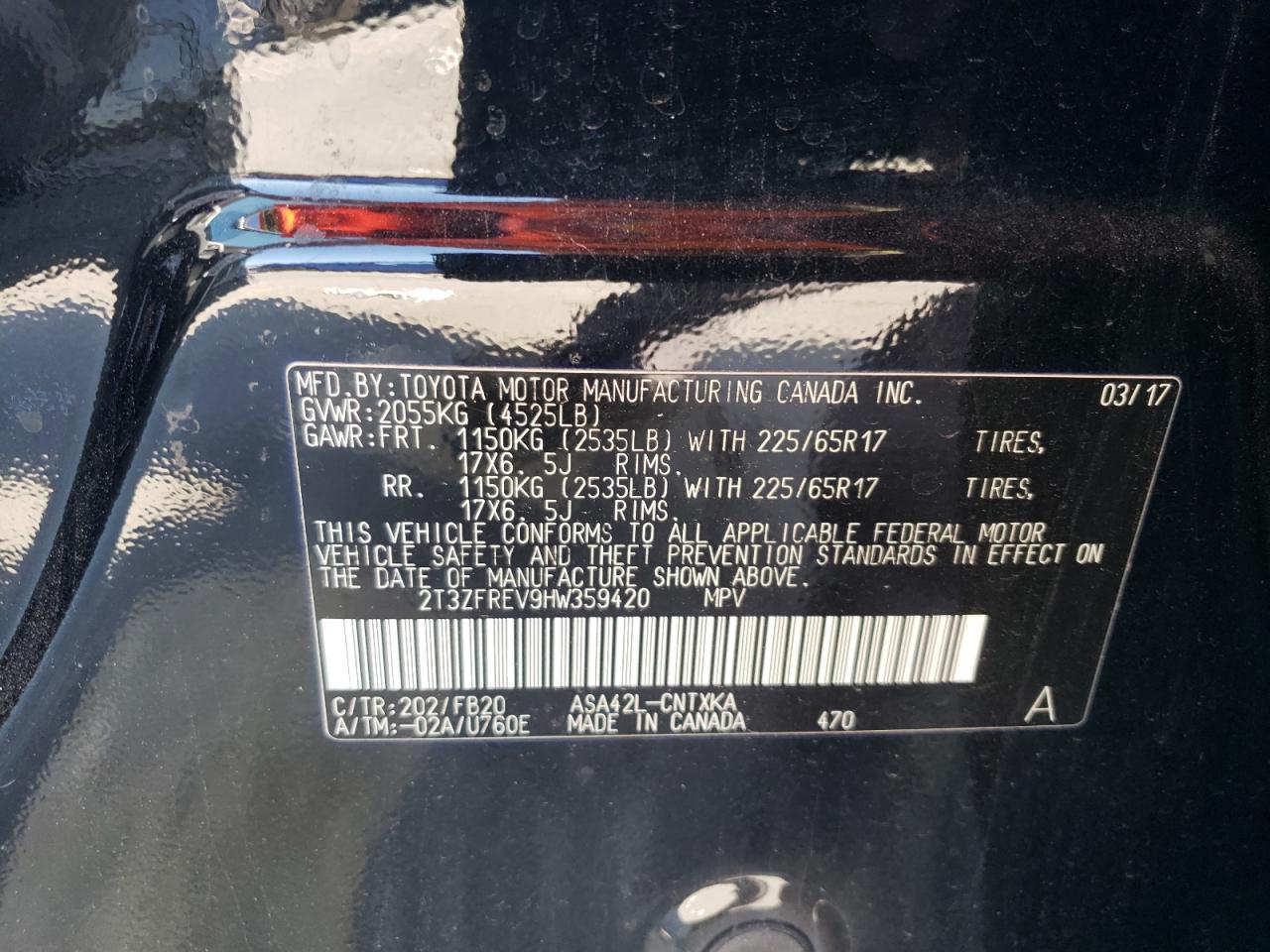 2017 Toyota Rav4 Le VIN: 2T3ZFREV9HW359420 Lot: 52449545