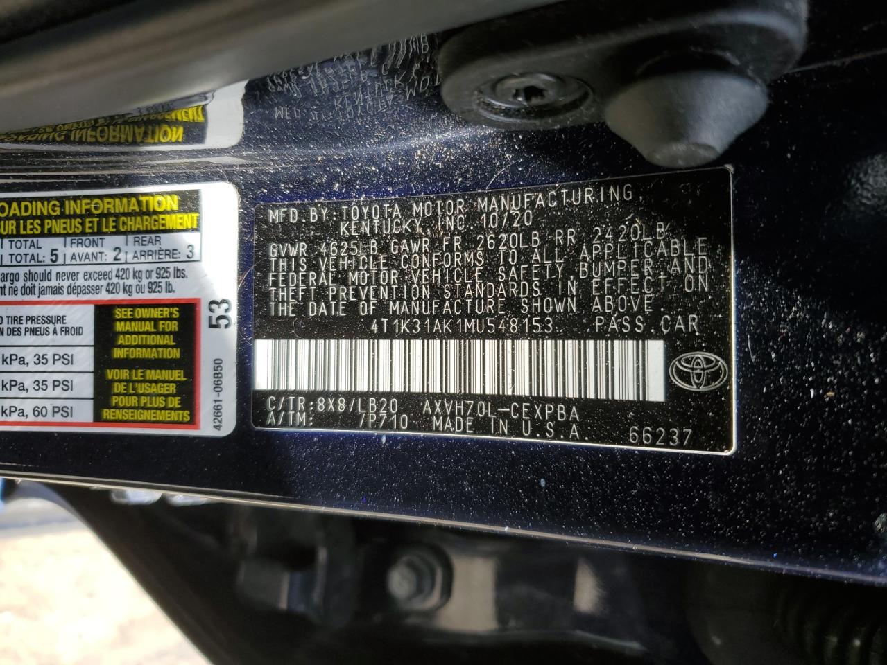 2021 Toyota Camry Xse VIN: 4T1K31AK1MU548153 Lot: 52568595