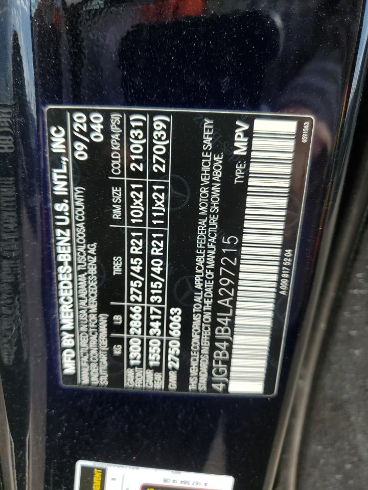 2020 Mercedes-Benz Gle 350 VIN: 4JGFB4JB4LA297215 Lot: 52796295