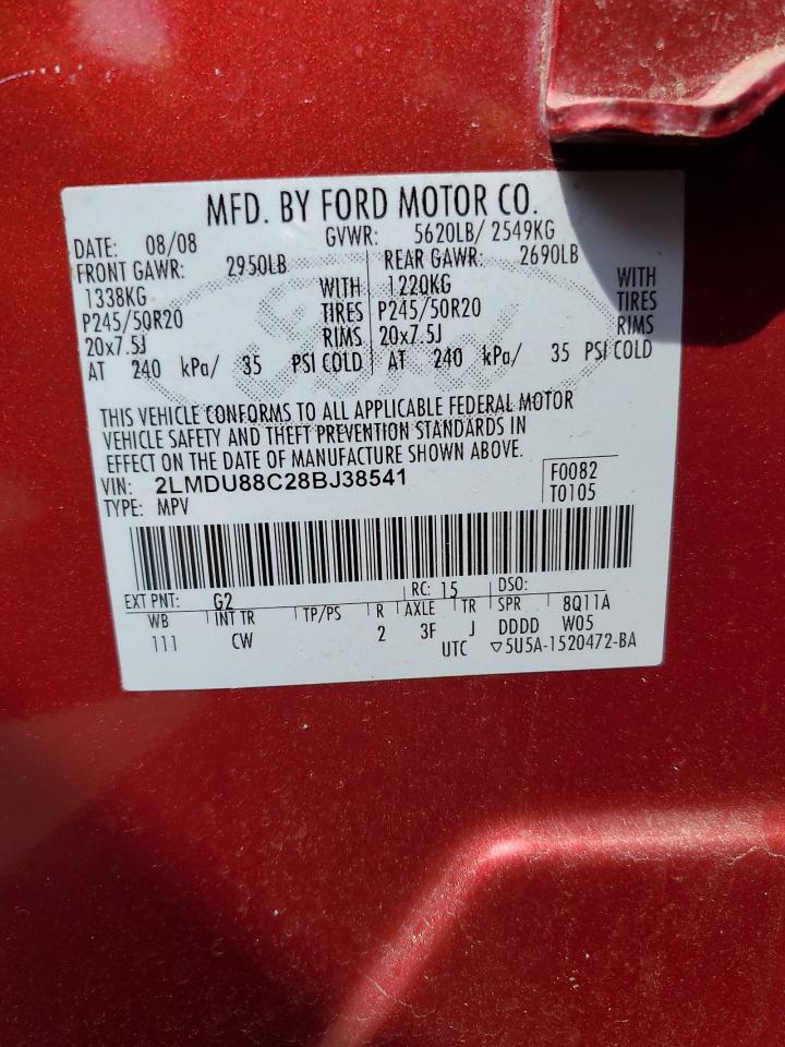 2008 Lincoln Mkx VIN: 2LMDU88C28BJ38541 Lot: 53418685