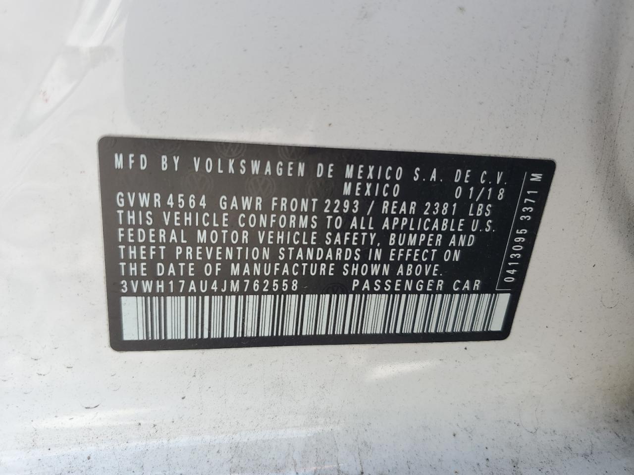 2018 Volkswagen Golf Alltrack S VIN: 3VWH17AU4JM762558 Lot: 54882405