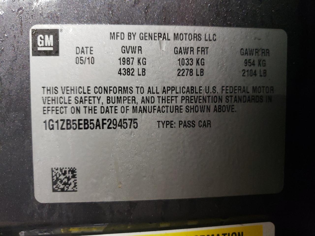 2010 Chevrolet Malibu Ls VIN: 1G1ZB5EB5AF294575 Lot: 51596135