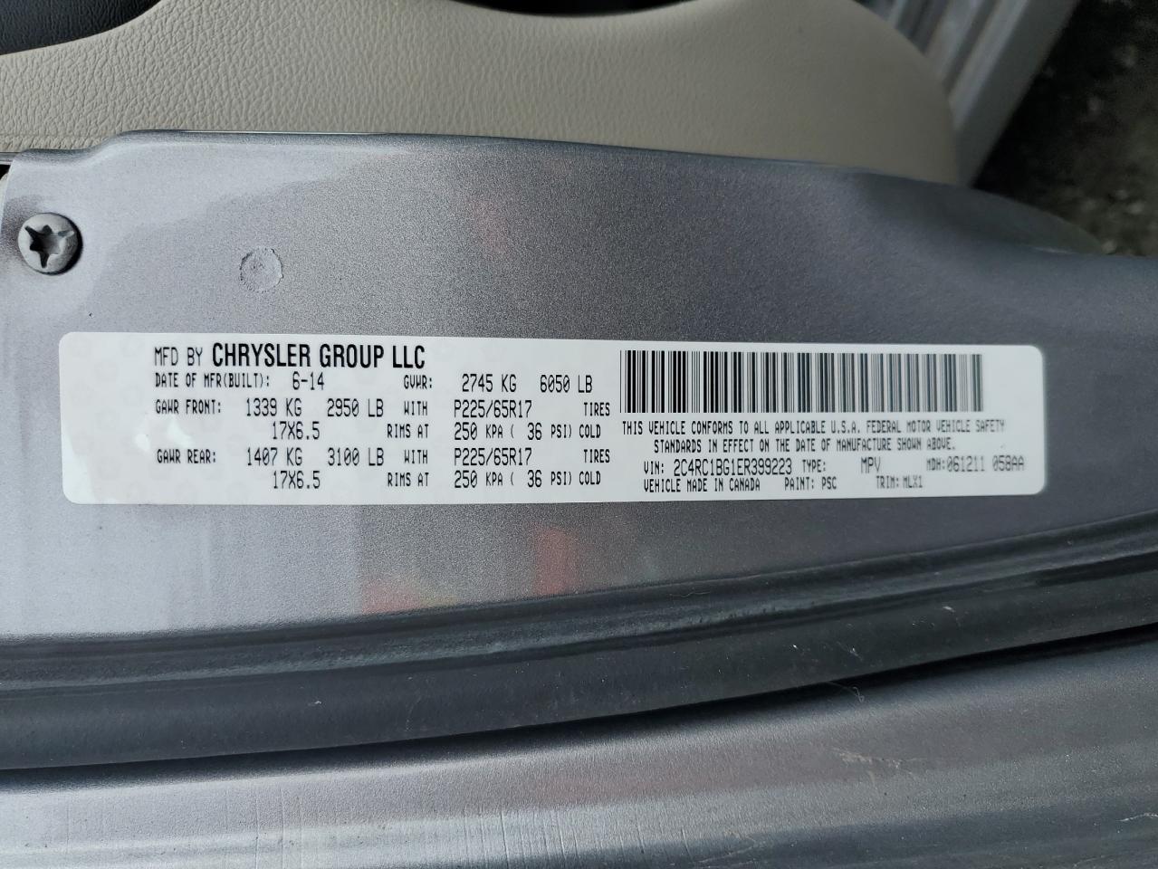 2014 Chrysler Town & Country Touring VIN: 2C4RC1BG1ER399223 Lot: 51565585