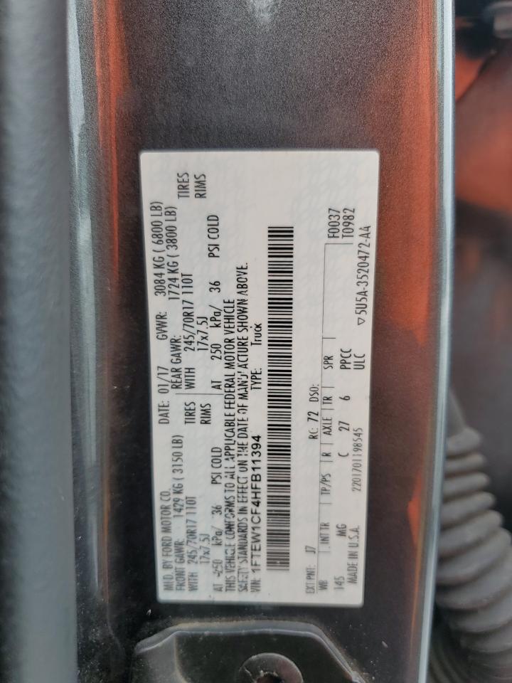 2017 Ford F150 Supercrew VIN: 1FTEW1CF4HFB11394 Lot: 51832325