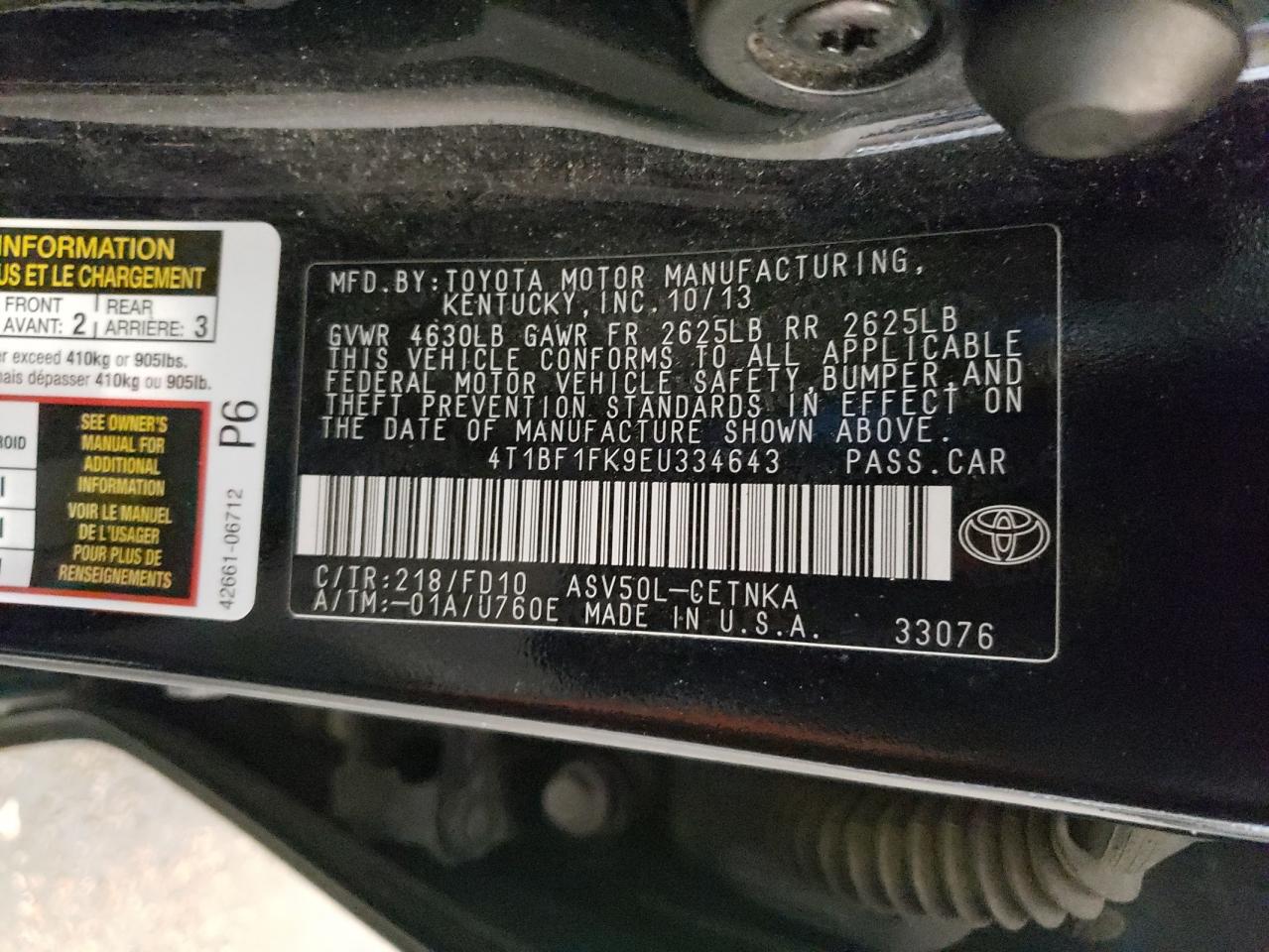 2014 Toyota Camry L VIN: 4T1BF1FK9EU334643 Lot: 55058365