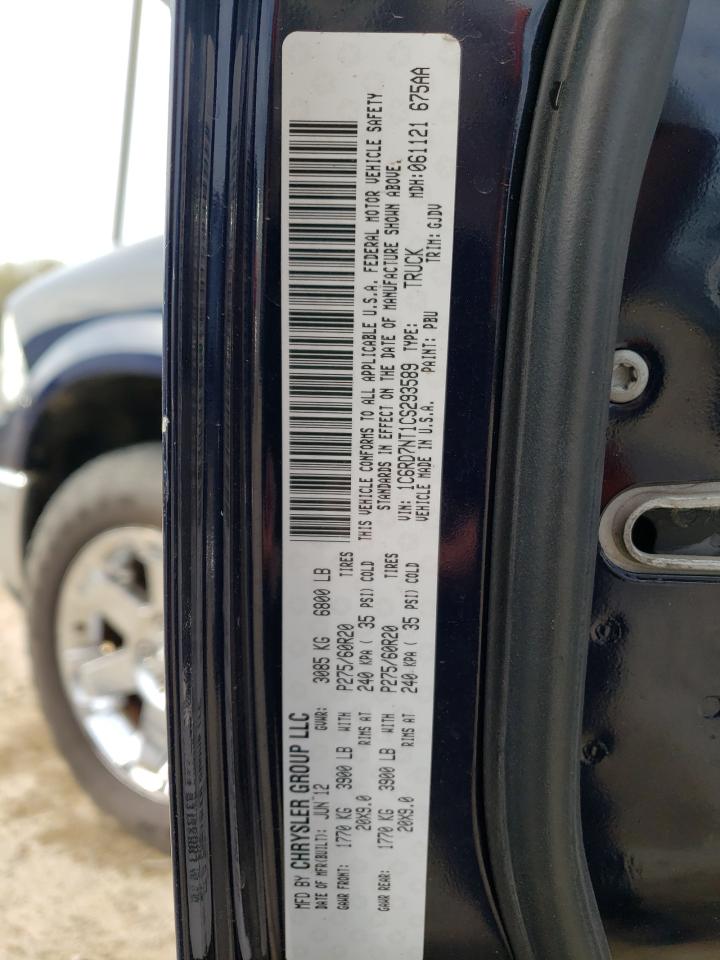 2012 Dodge Ram 1500 Laramie VIN: 1C6RD7NT1CS293589 Lot: 52960105