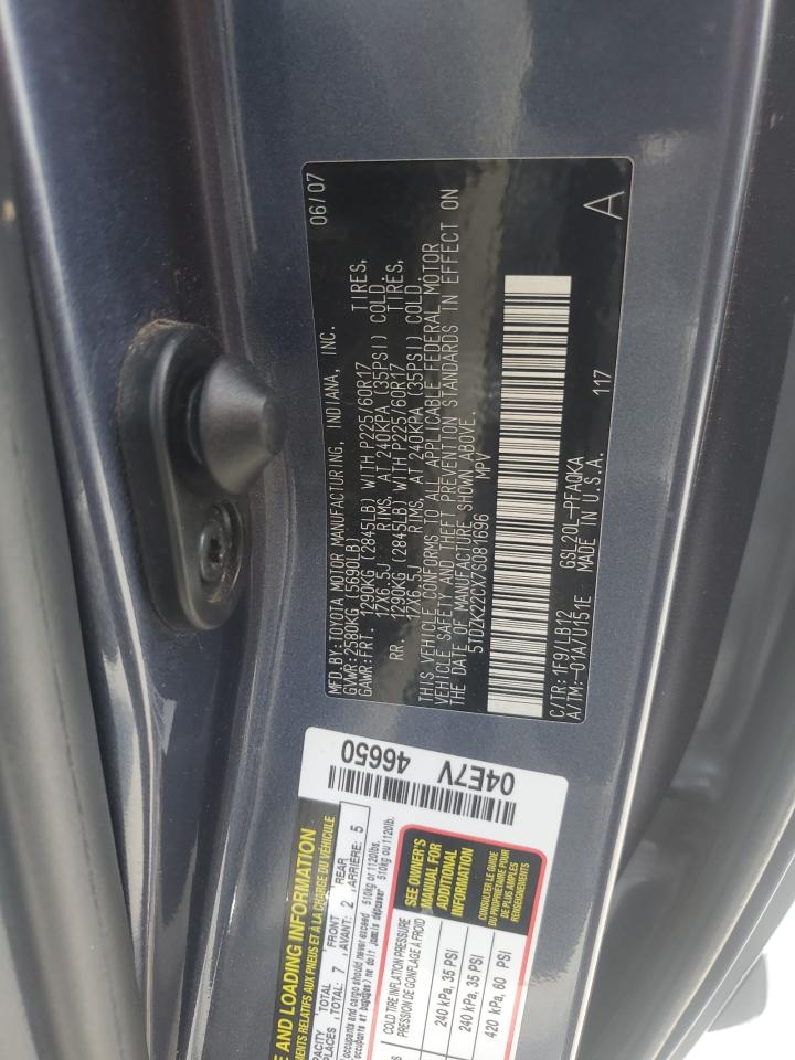 2007 Toyota Sienna Xle VIN: 5TDZK22CX7S081696 Lot: 53851995