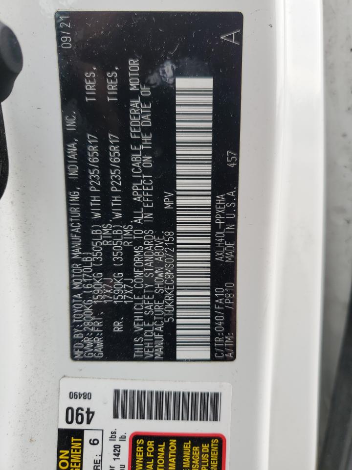 2021 Toyota Sienna Le VIN: 5TDKRKEC8MS072158 Lot: 52689115