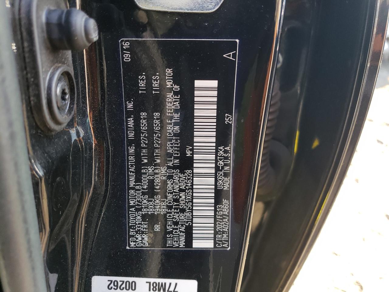 2016 Toyota Sequoia Sr5 VIN: 5TDBY5G1XGS146328 Lot: 53991485