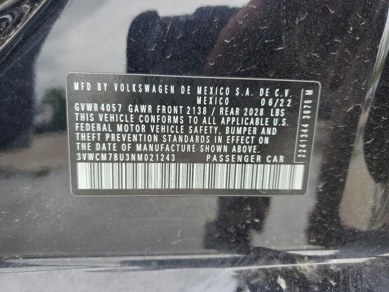 2022 Volkswagen Jetta S VIN: 3VWCM7BU3NM021243 Lot: 54910125