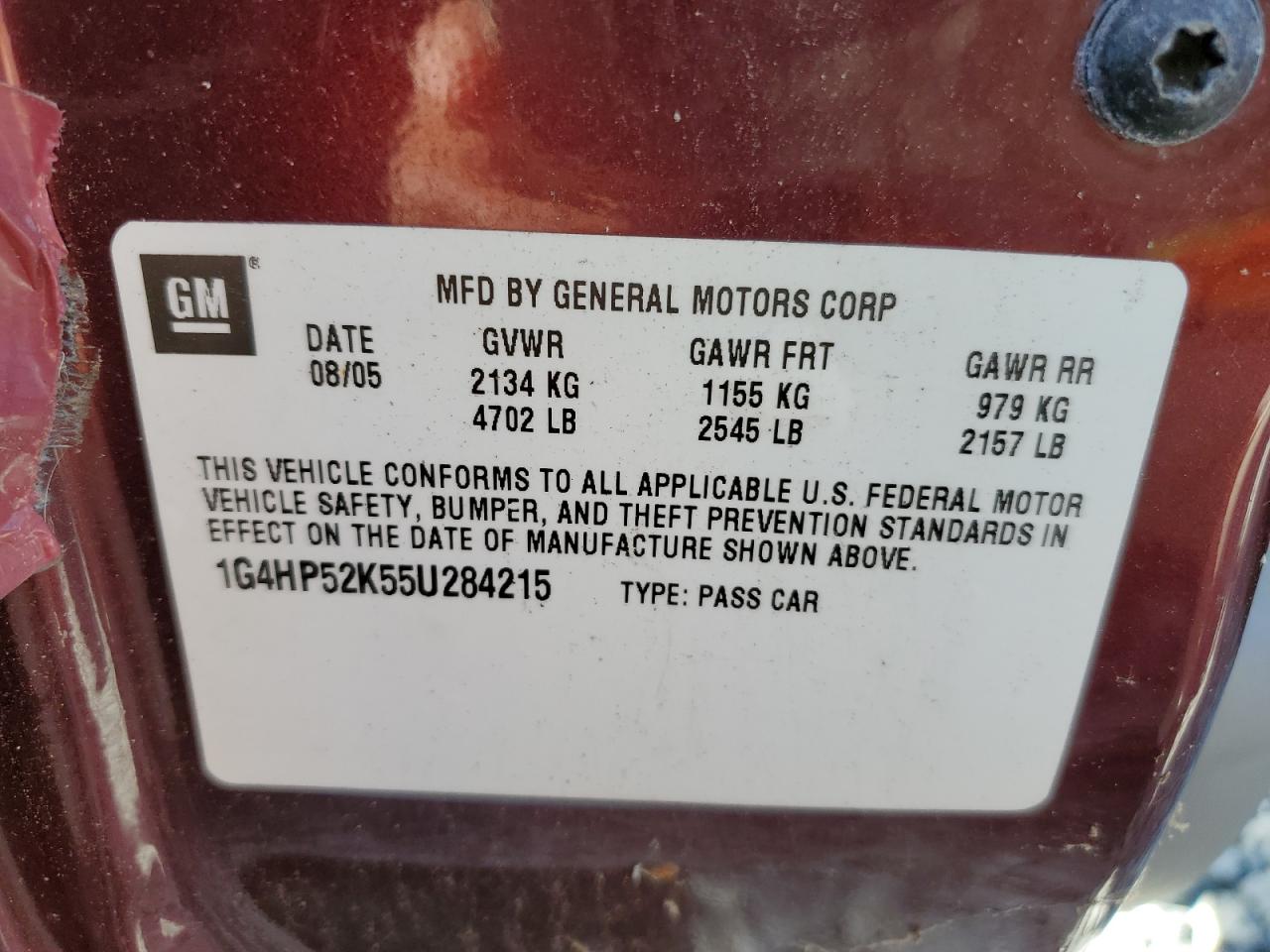 2005 Buick Lesabre Custom VIN: 1G4HP52K55U284215 Lot: 54898705