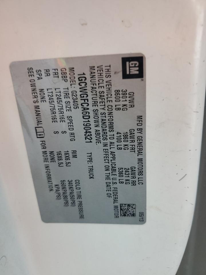 2013 Chevrolet Express G2500 VIN: 1GCWGFCA6D1904321 Lot: 50549205