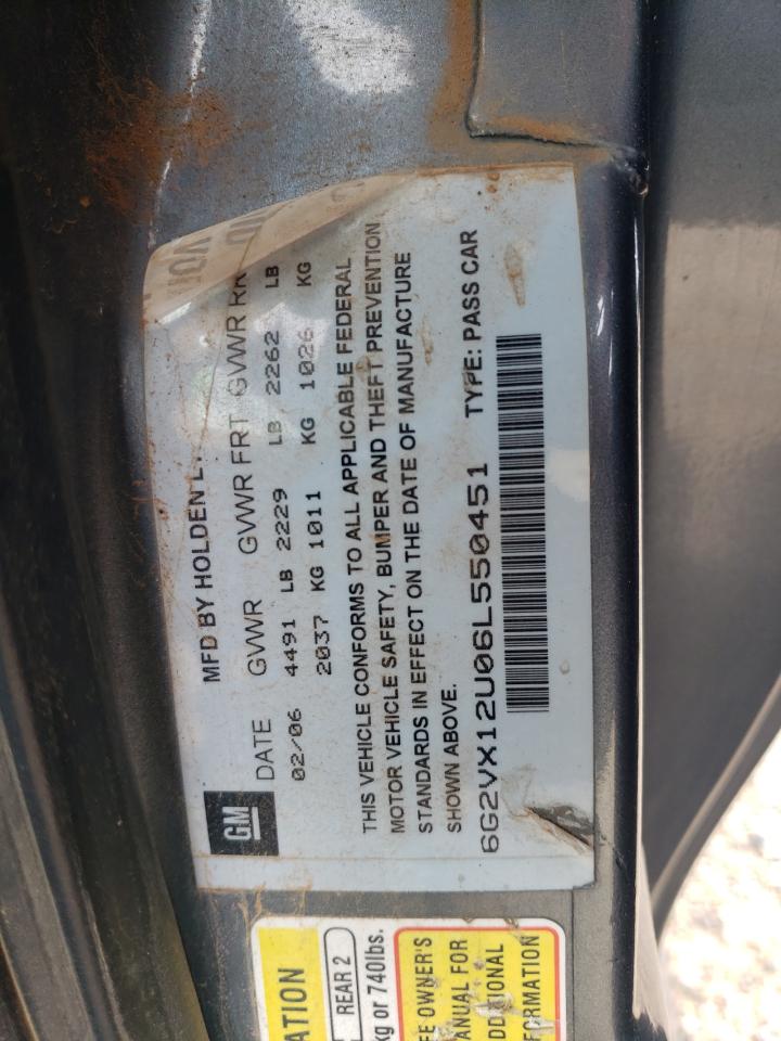 2006 Pontiac Gto VIN: 6G2VX12U06L550451 Lot: 54823105