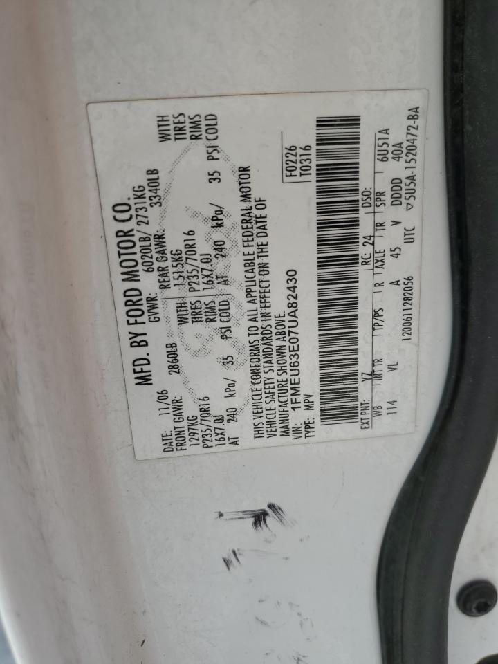 2007 Ford Explorer Xlt VIN: 1FMEU63E07UA82430 Lot: 54301185
