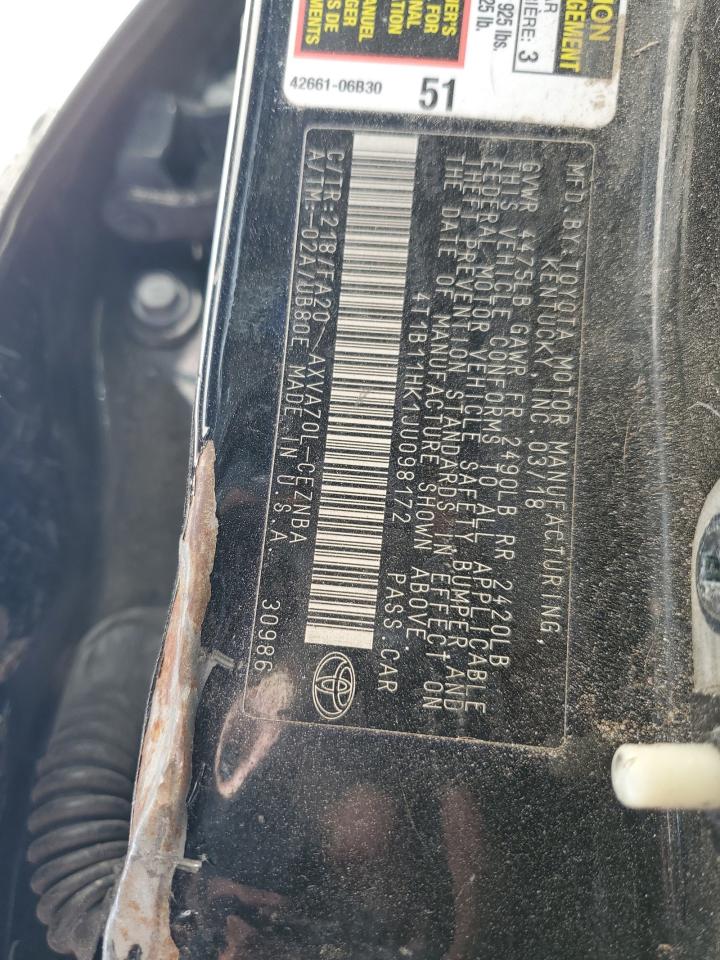 VIN: 4T1B11HK1JU098172 2018 TOYOTA CAMRY