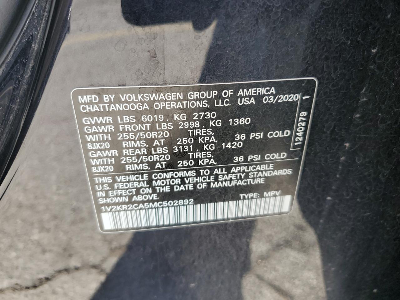 2021 Volkswagen Atlas Se VIN: 1V2KR2CA5MC502892 Lot: 53781275