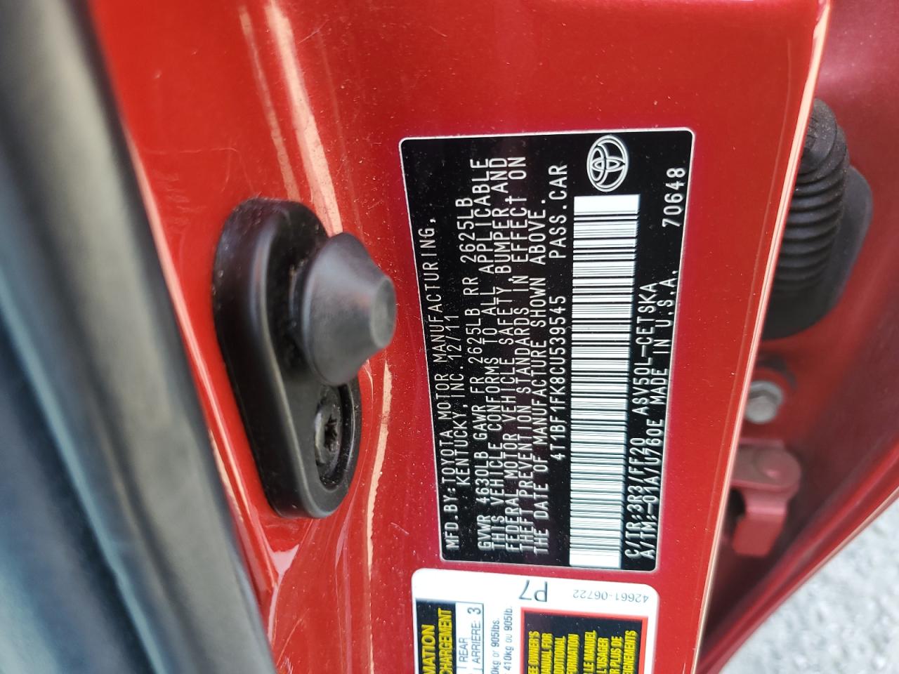 2012 Toyota Camry Base VIN: 4T1BF1FK8CU539545 Lot: 55312325