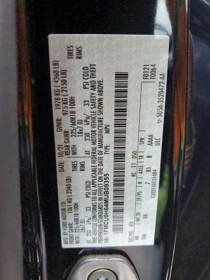 2021 Ford Escape Sel VIN: 1FMCU0H64MUB09355 Lot: 54846655