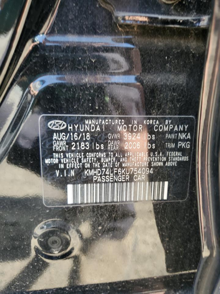 2019 Hyundai Elantra Se VIN: KMHD74LF6KU754094 Lot: 55447455