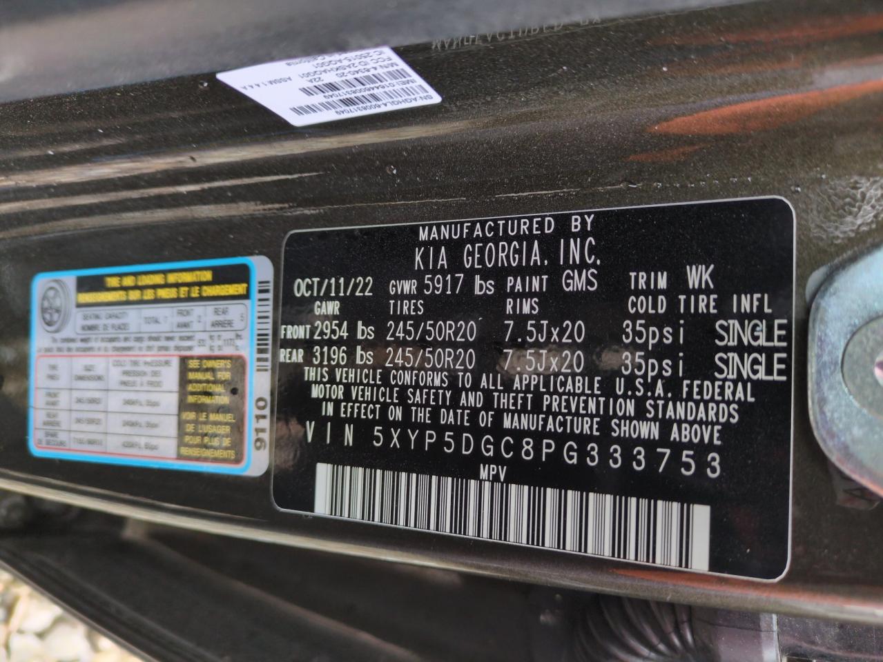 2023 Kia Telluride Sx VIN: 5XYP5DGC8PG333753 Lot: 50998465