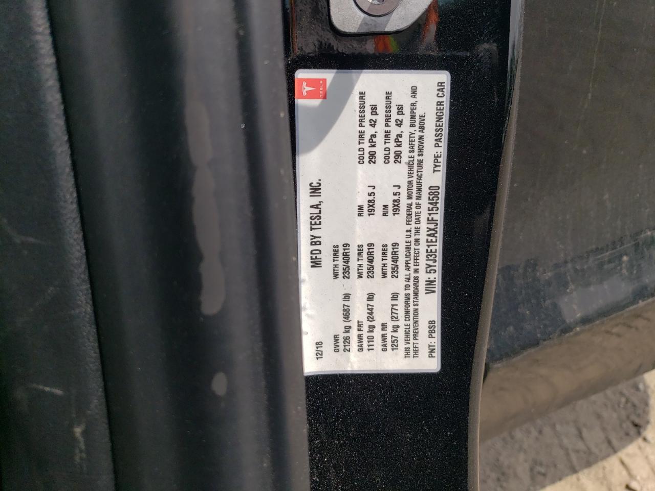 2018 Tesla Model 3 VIN: 5YJ3E1EAXJF154580 Lot: 53985045