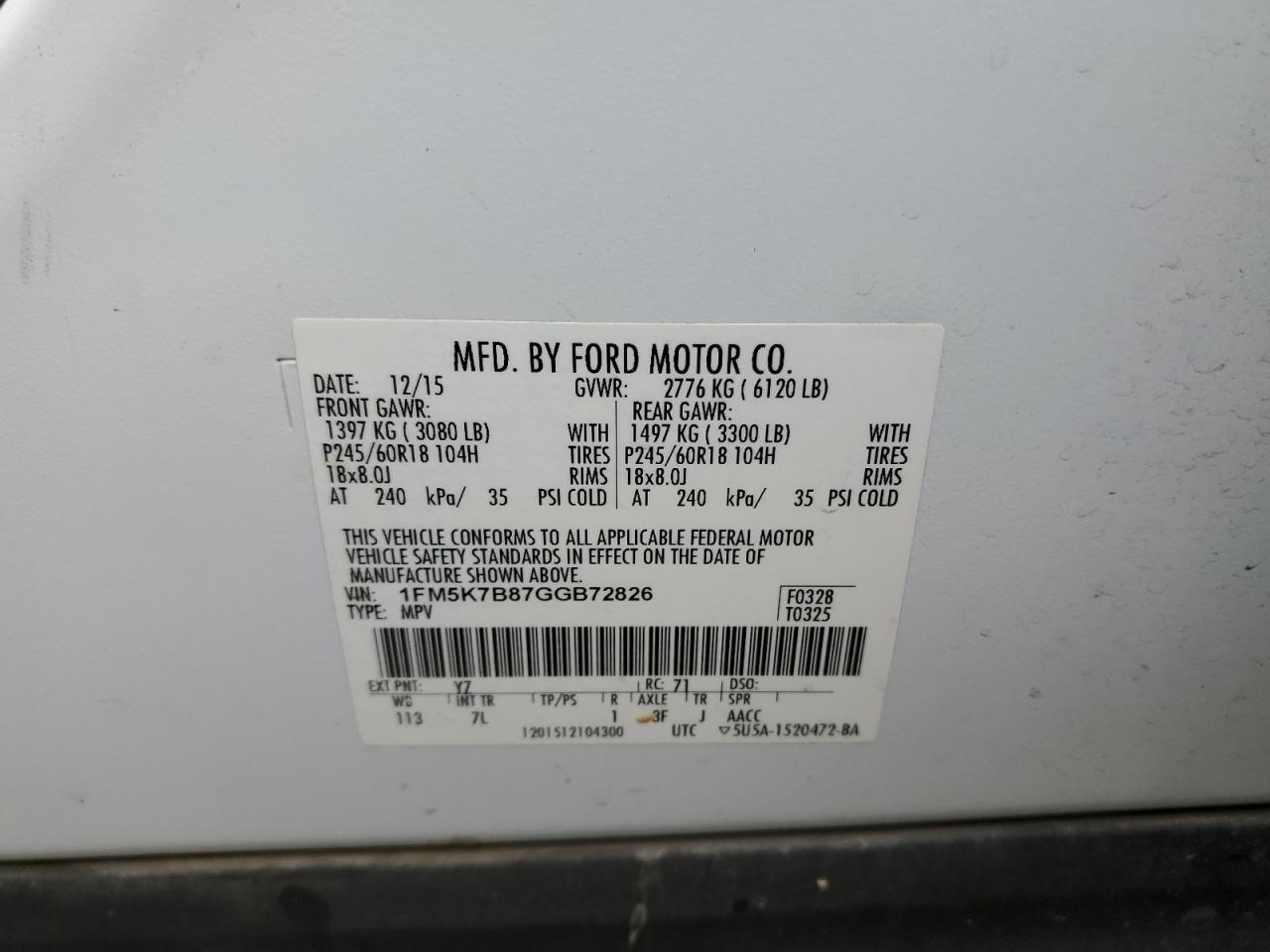 2016 Ford Explorer VIN: 1FM5K7B87GGB72826 Lot: 53570845