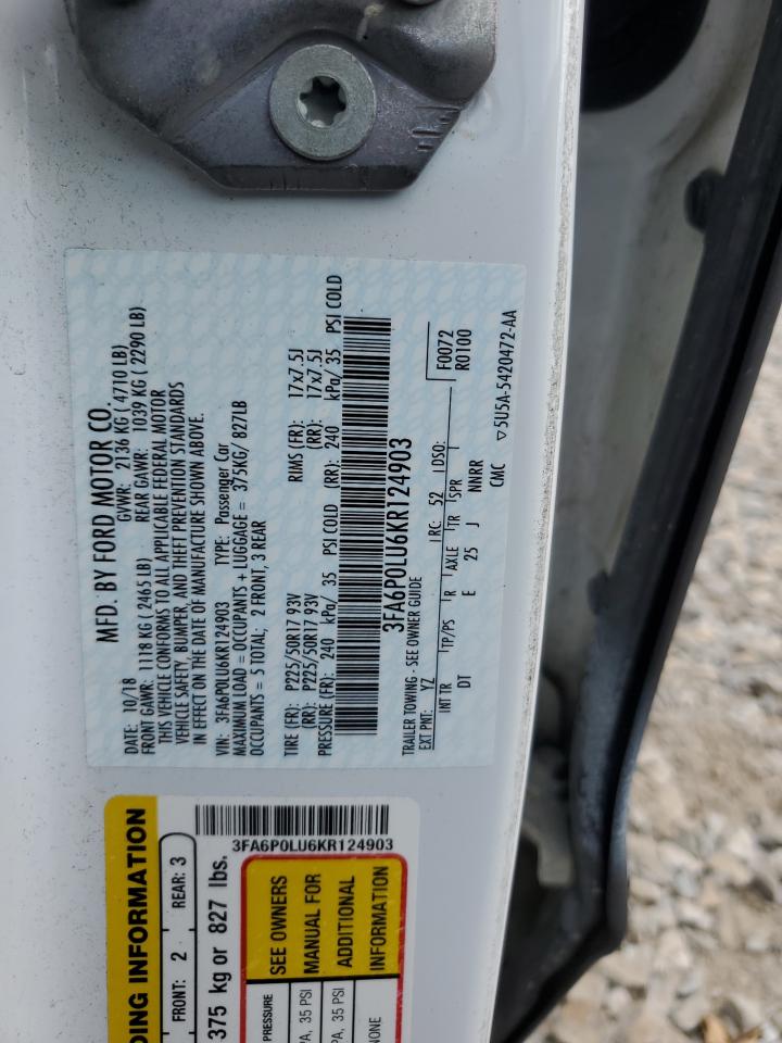 2019 Ford Fusion Se VIN: 3FA6P0LU6KR124903 Lot: 54032745