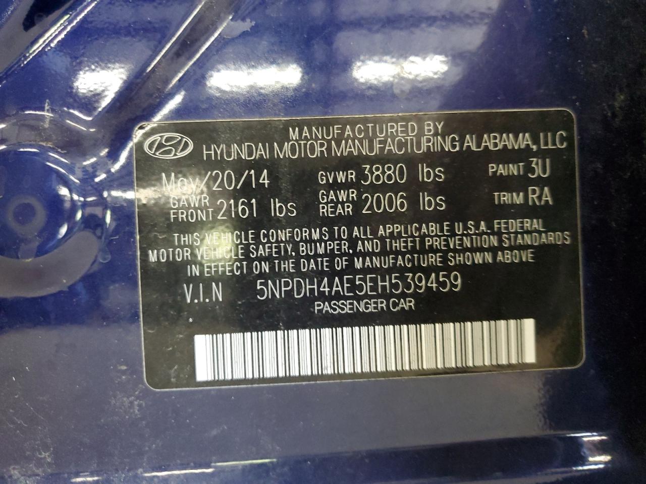 2014 Hyundai Elantra Se VIN: 5NPDH4AE5EH539459 Lot: 55426895