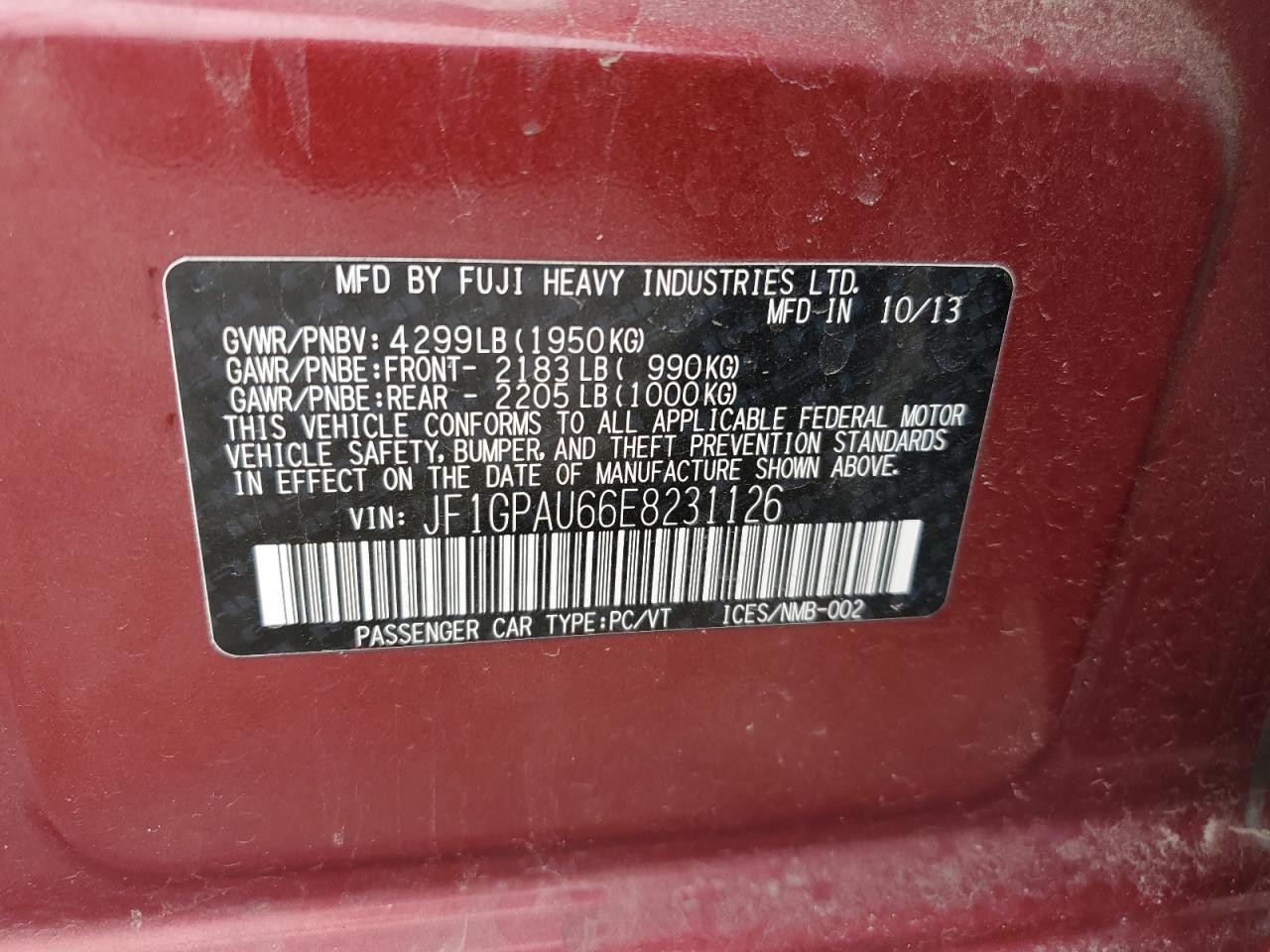 2014 Subaru Impreza Sport Limited VIN: JF1GPAU66E8231126 Lot: 51336185