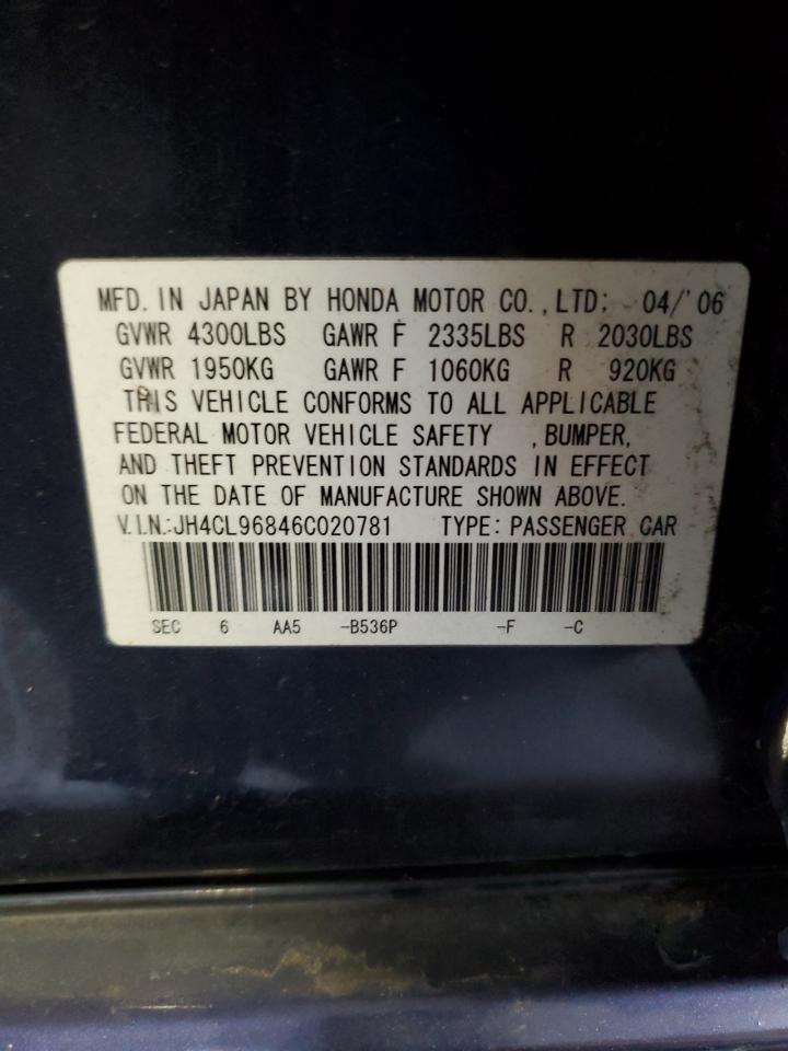2006 Acura Tsx VIN: JH4CL96846C020781 Lot: 52631015