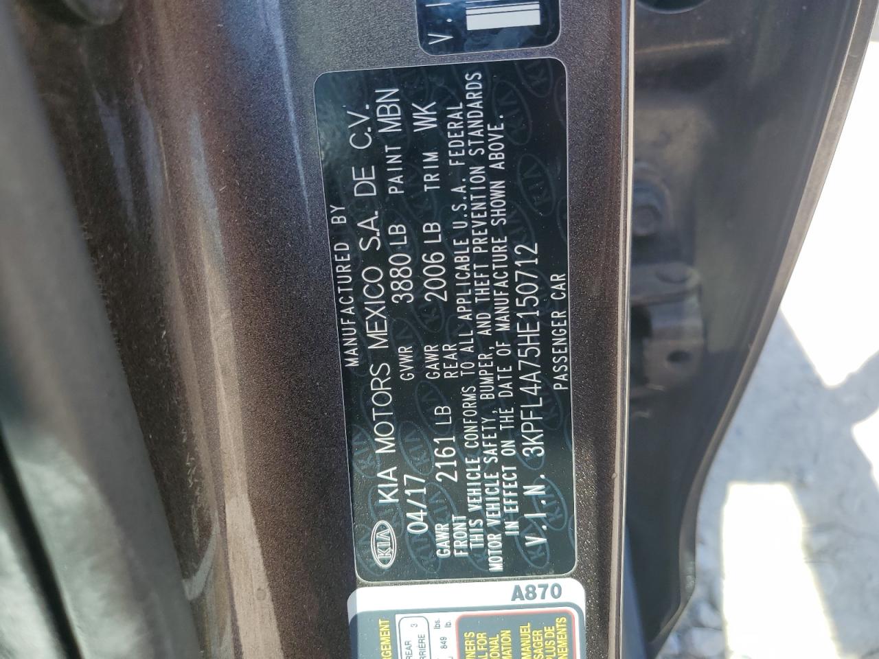 2017 Kia Forte Lx VIN: 3KPFL4A75HE150712 Lot: 52585155