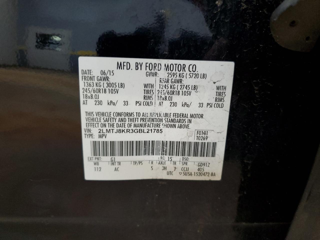 2016 Lincoln Mkx Select VIN: 2LMTJ8KR3GBL21785 Lot: 52486235