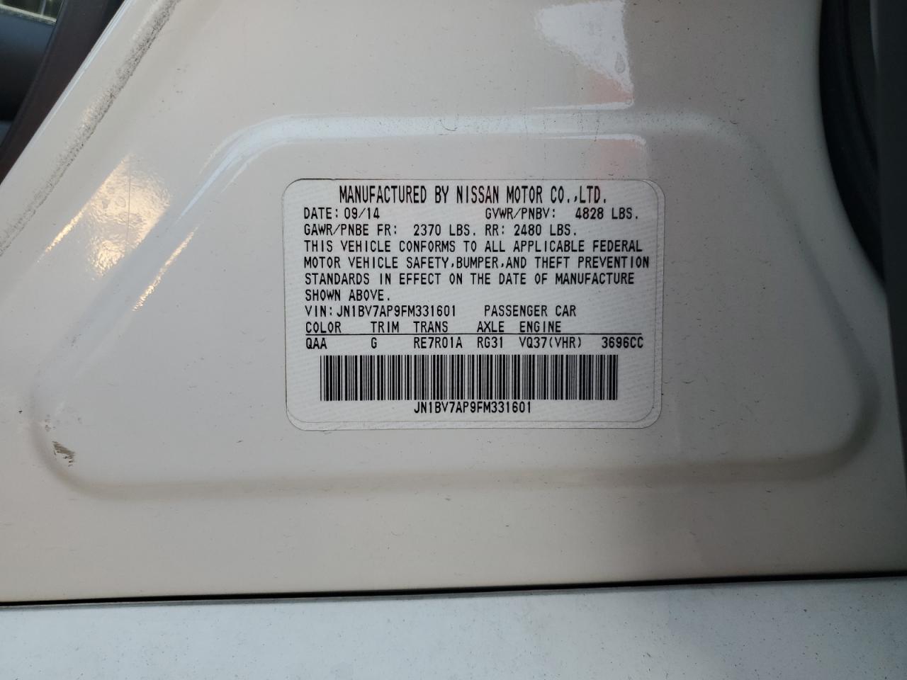 jn1bv7ap9fm331601 JN1BV7AP9FM331601 2015 Infiniti Q50 Base
