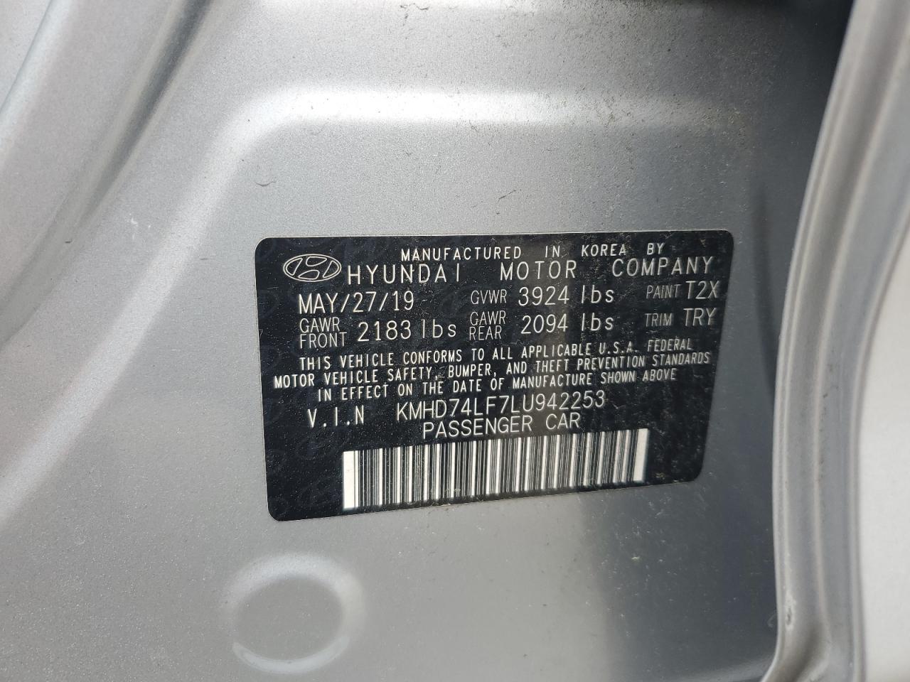 kmhd74lf7lu942253 KMHD74LF7LU942253 2020 Hyundai Elantra Se