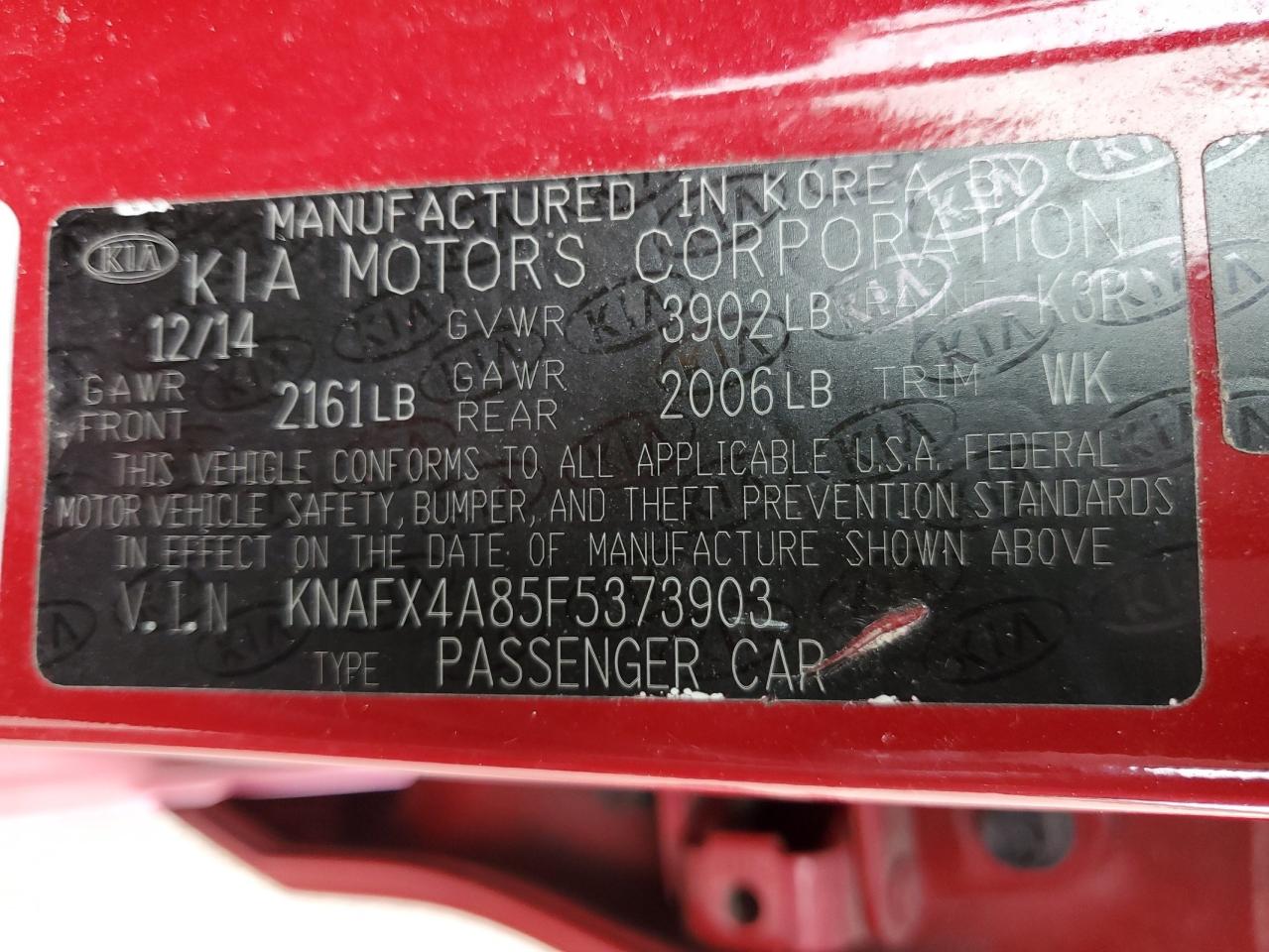 2015 Kia Forte Ex VIN: KNAFX4A85F5373903 Lot: 53959725