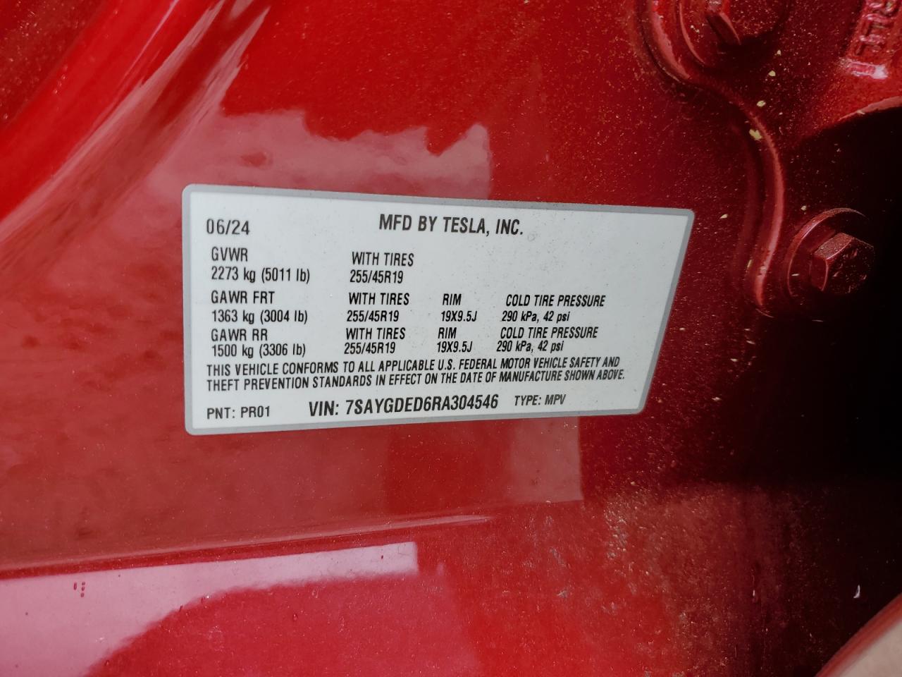 2024 Tesla Model Y VIN: 7SAYGDED6RA304546 Lot: 54132525