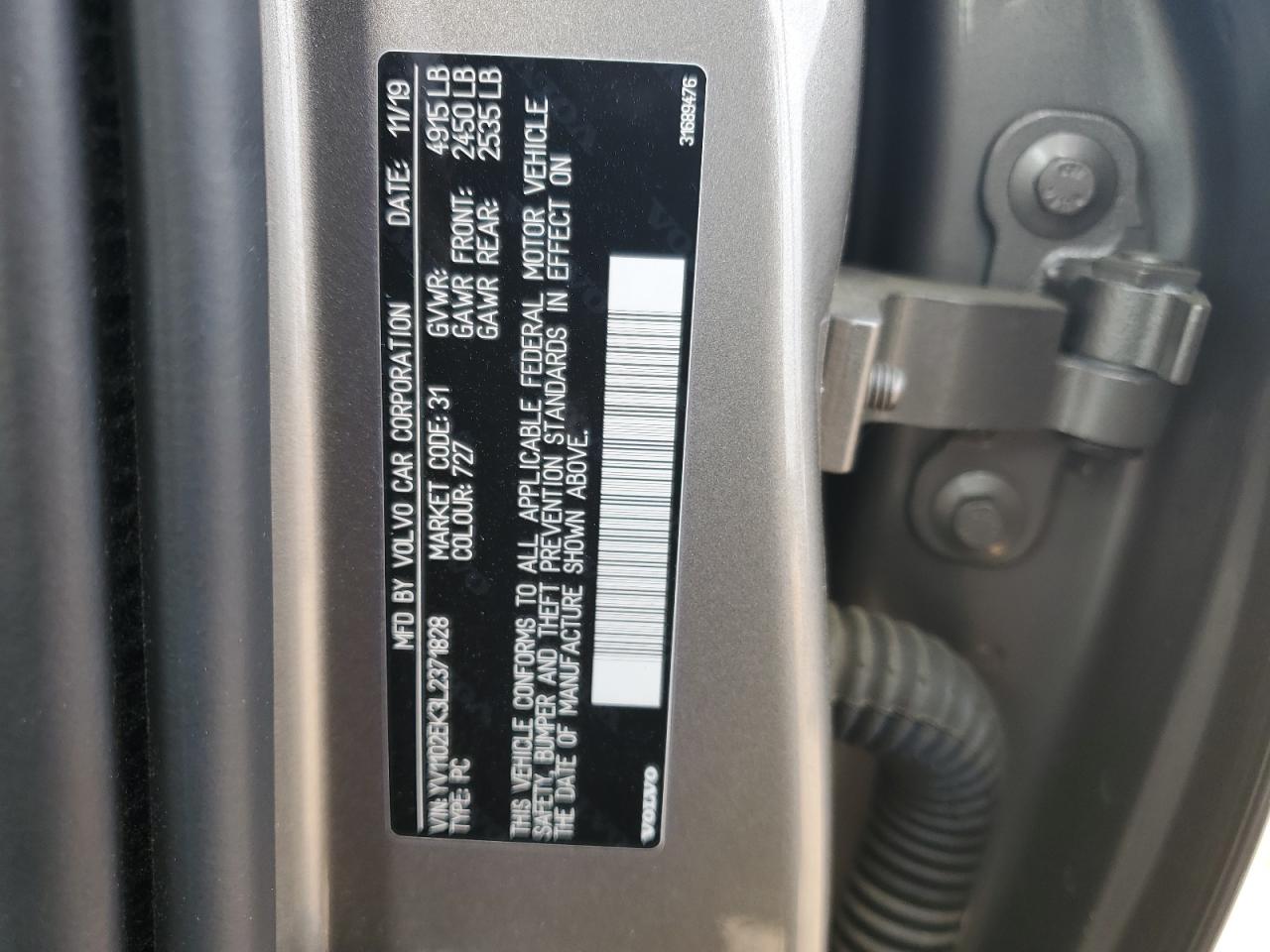 2020 Volvo V60 T5 Momentum VIN: YV1102EK3L2371828 Lot: 53865865