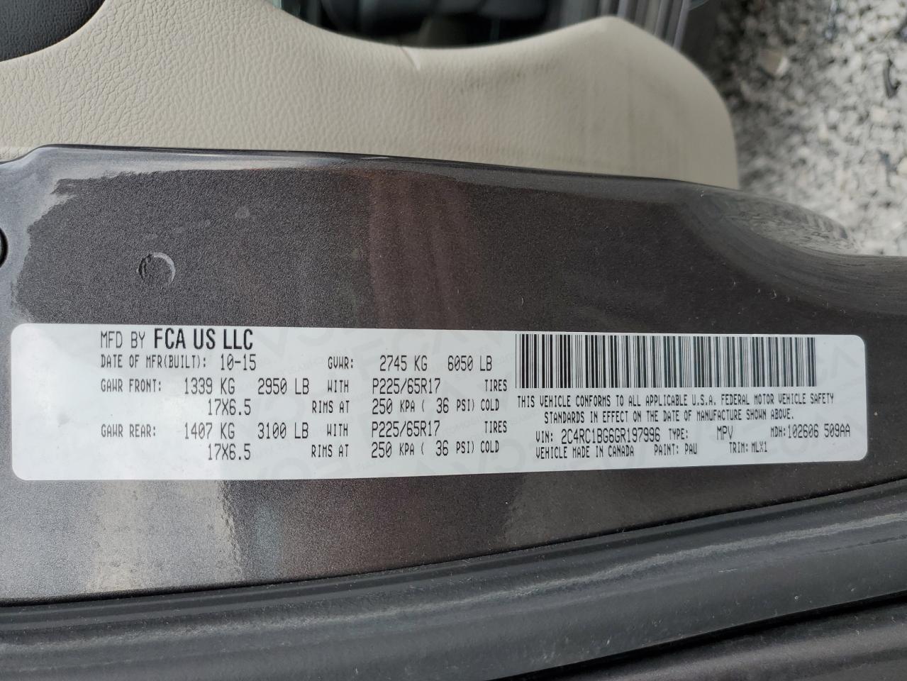 2016 Chrysler Town & Country Touring VIN: 2C4RC1BG6GR197996 Lot: 51341485