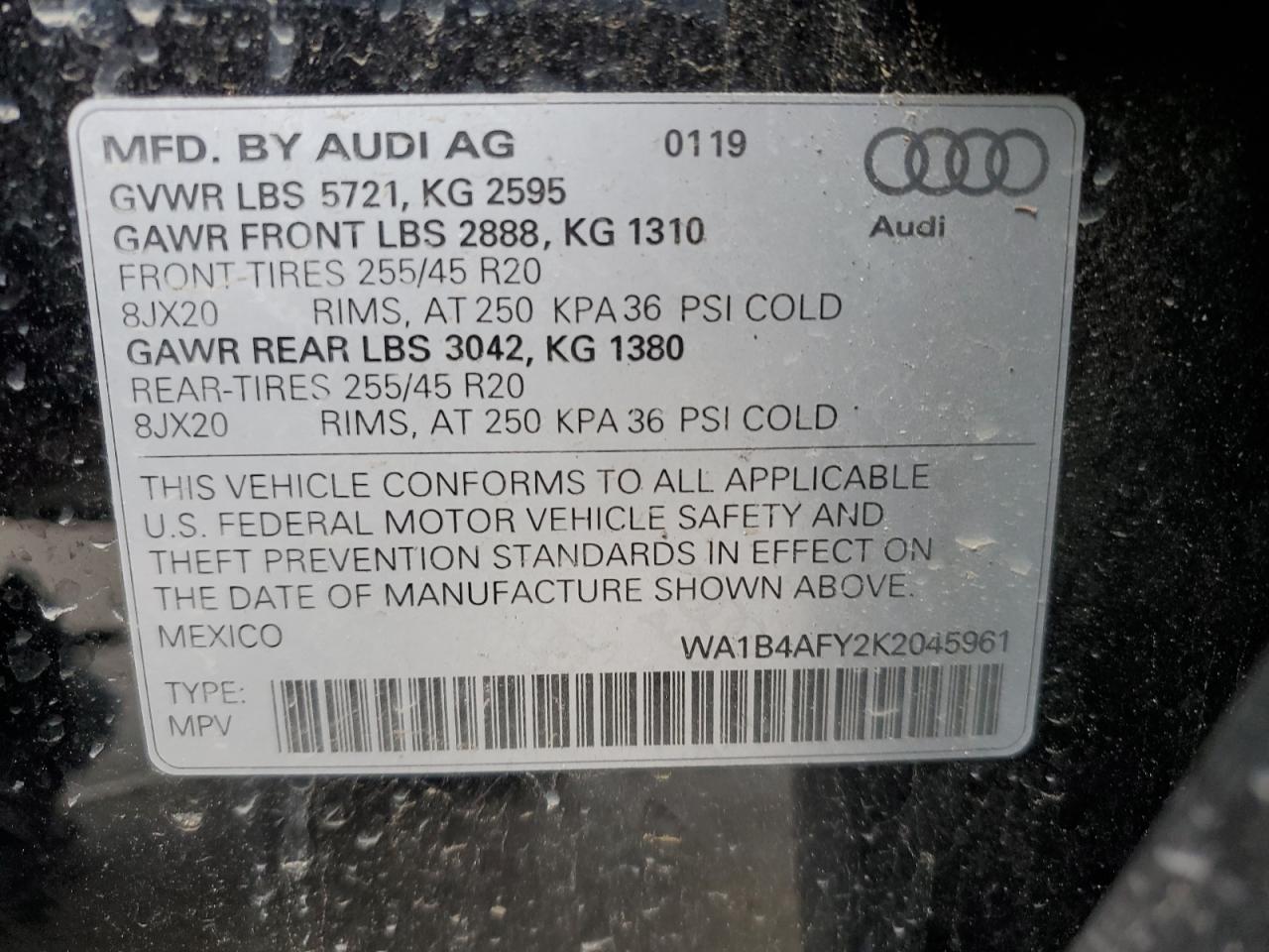 2019 Audi Sq5 Premium Plus VIN: WA1B4AFY2K2045961 Lot: 53141525
