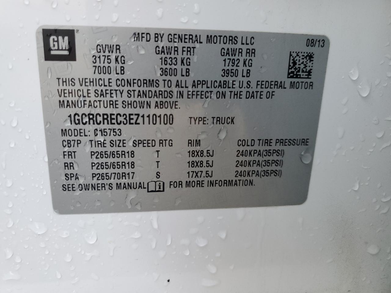 2014 Chevrolet Silverado C1500 Lt VIN: 1GCRCREC3EZ110100 Lot: 52853535