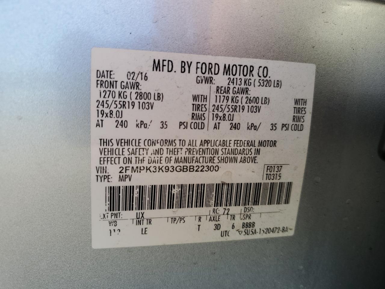 2fmpk3k93gbb22300 2FMPK3K93GBB22300 2016 Ford Edge Titanium