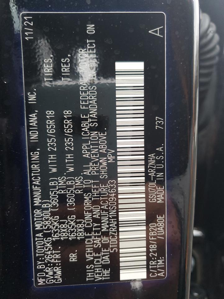 2022 Toyota Highlander L VIN: 5TDCZRAH1NS094633 Lot: 52252625
