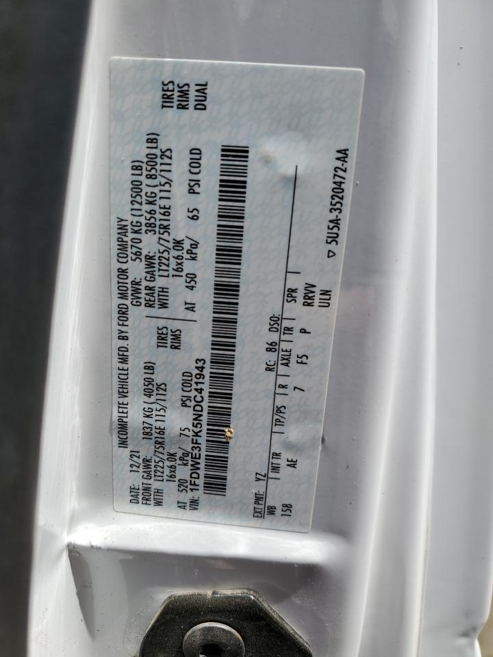 2022 Ford Econoline E350 Super Duty Cutaway Van VIN: 1FDWE3FK5NDC41943 Lot: 52681155