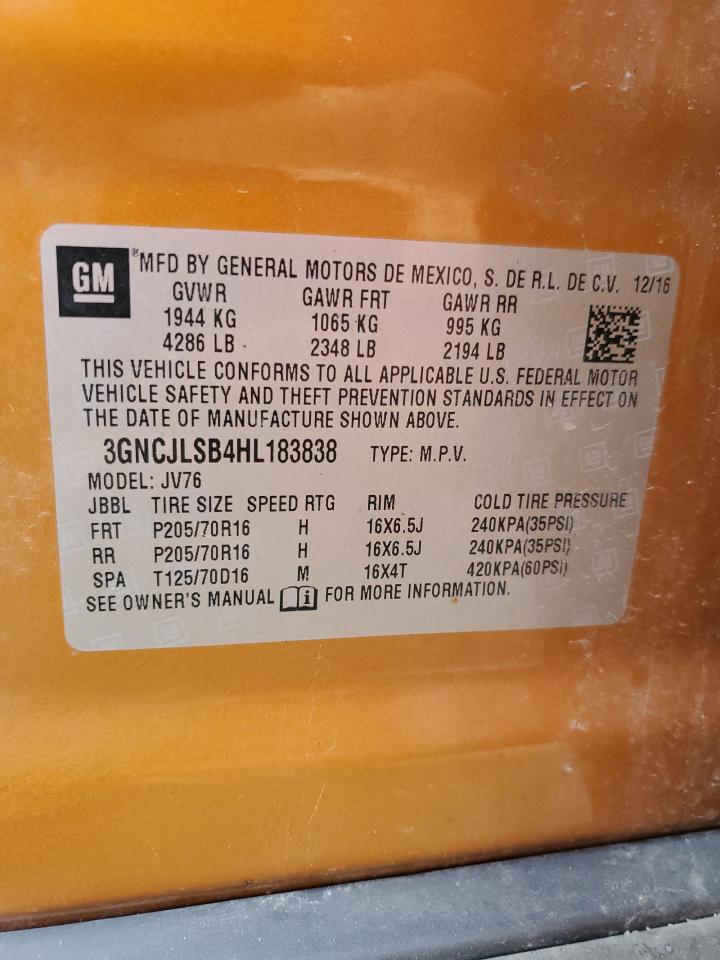 2017 Chevrolet Trax 1Lt VIN: 3GNCJLSB4HL183838 Lot: 54510115